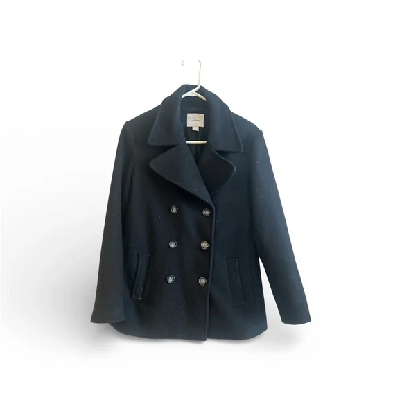 Old Navy Women’s Wool‑Blend Navy Peacoat | Double‑Breasted Classic Winter Coat L - Picture 2 of 8